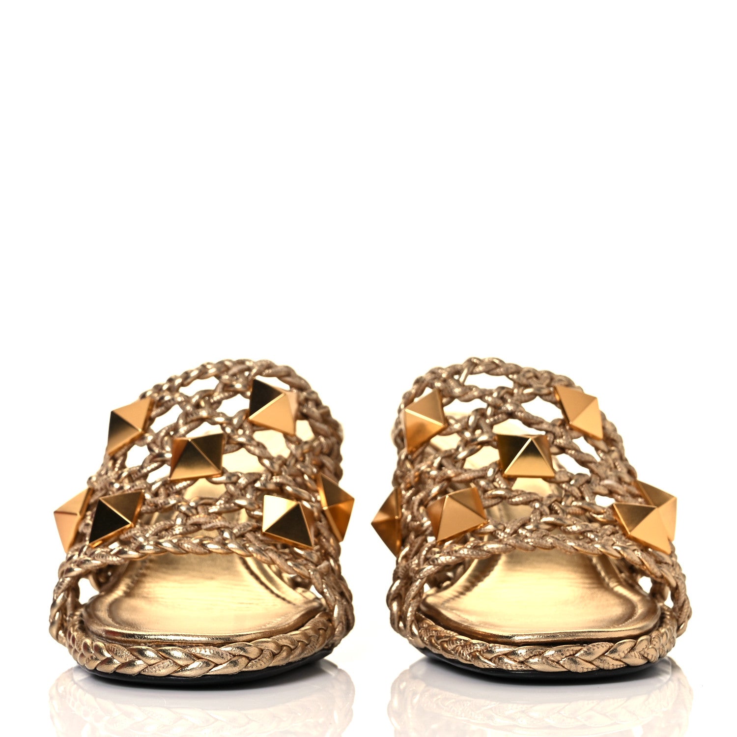 Valentino Garavani Metallic Nappa Woven Roman Stud 65mm Mule Sandals 41 Star Gold 2 of 9