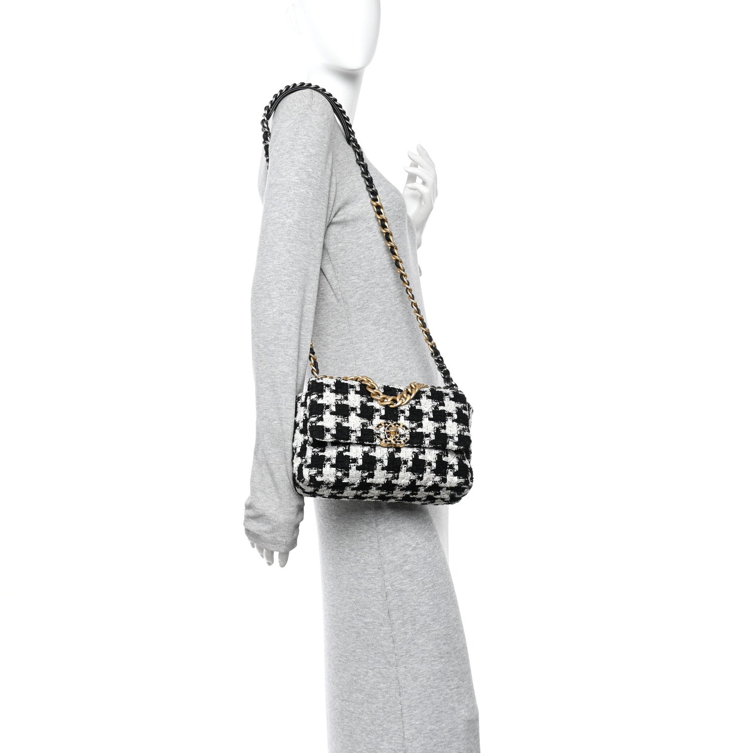 Chanel Tweed Quilted Medium Chanel 19 Flap Black Ecru White 2 of 10