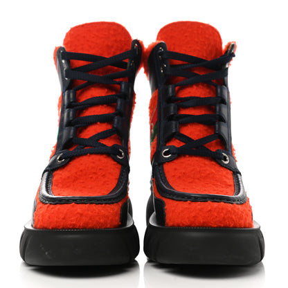 Gucci Casy Wool Quebec Calfskin Web Womens Interlocking G Lace Up Combat Boots 39.5 Bitter Blue 2 of 9