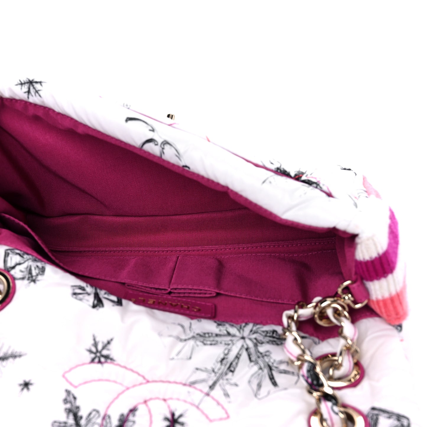 Nylon Knit Coco Neige Snowflake Small Flap White Pink