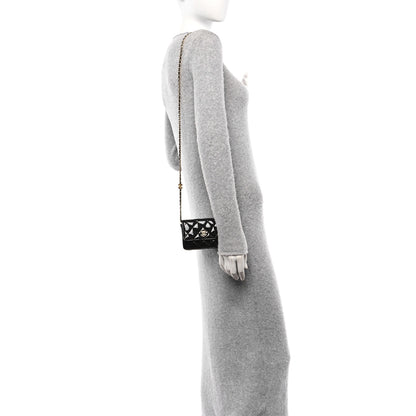 Chanel Patent Enamel Quilted Coco Hearts Clutch With Chain Black 2 of 11