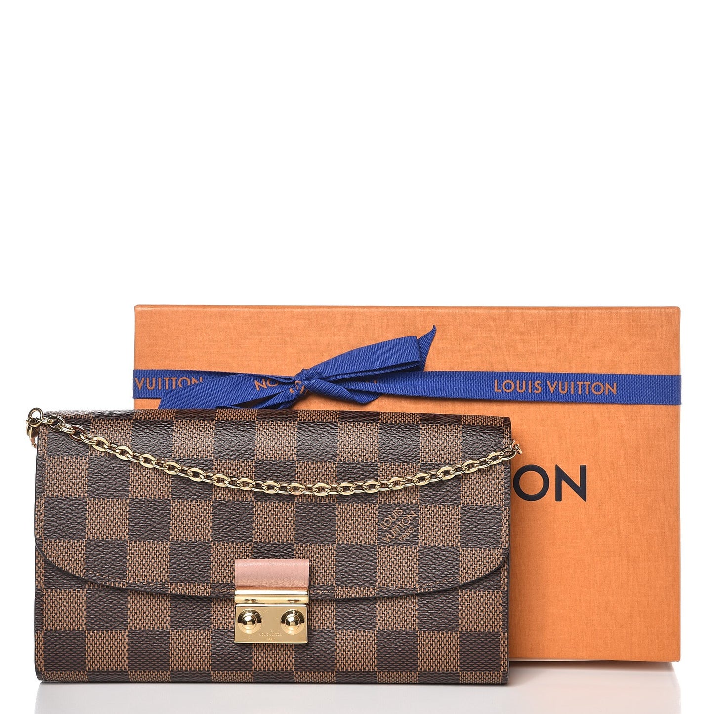 Damier Ebene Croisette Chain Wallet Rose Ballerine