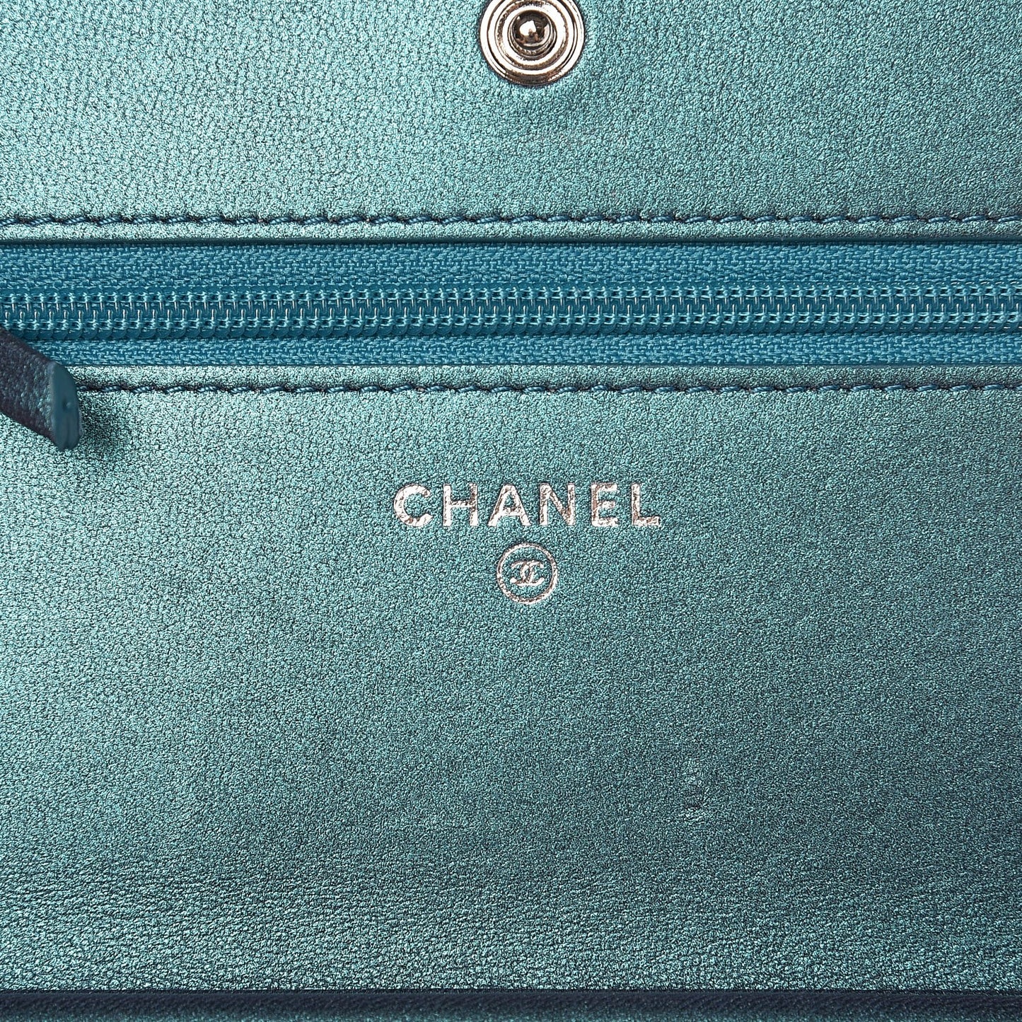 Iridescent Lambskin Quilted Wallet On Chain WOC Turquoise