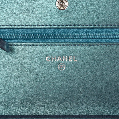 Chanel Iridescent Lambskin Quilted Wallet On Chain WOC Turquoise 6 of 9