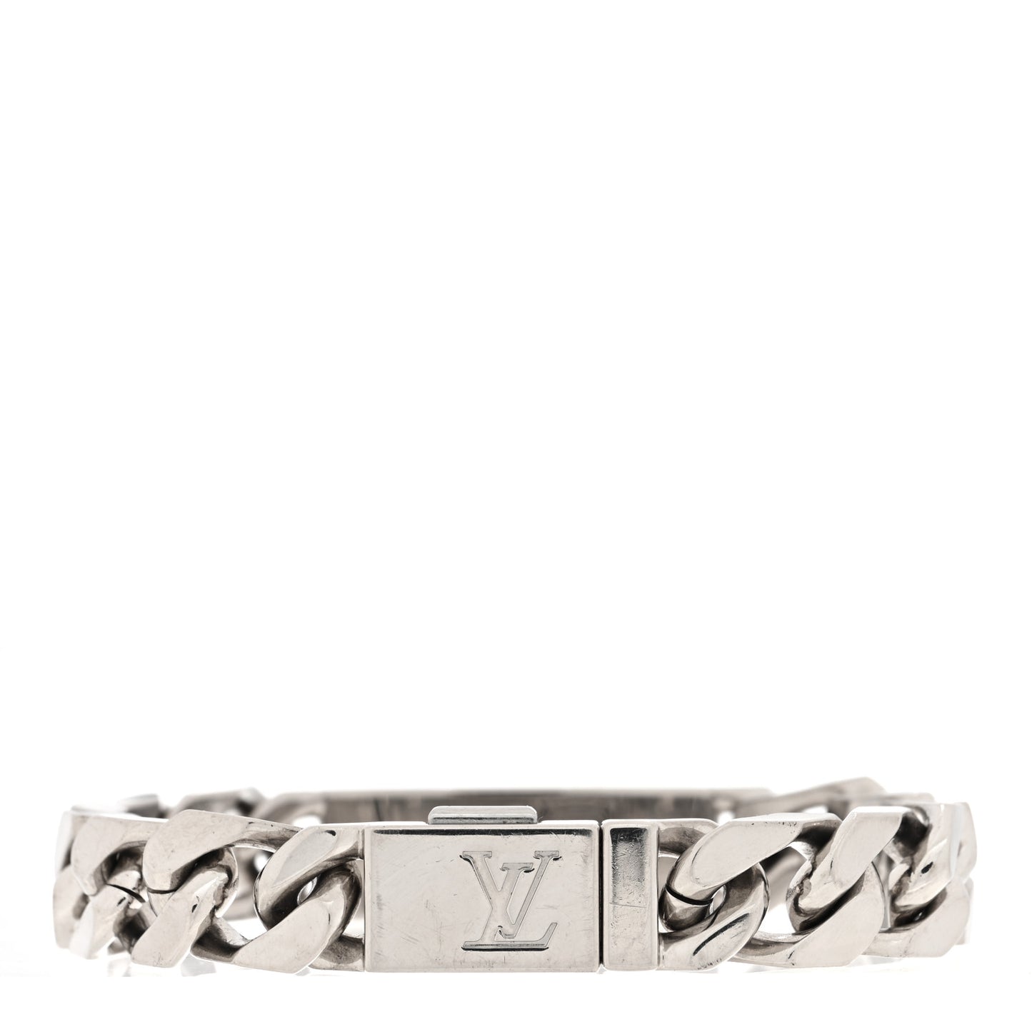 Zamac Palladium Monogram Chain Bracelet Silver