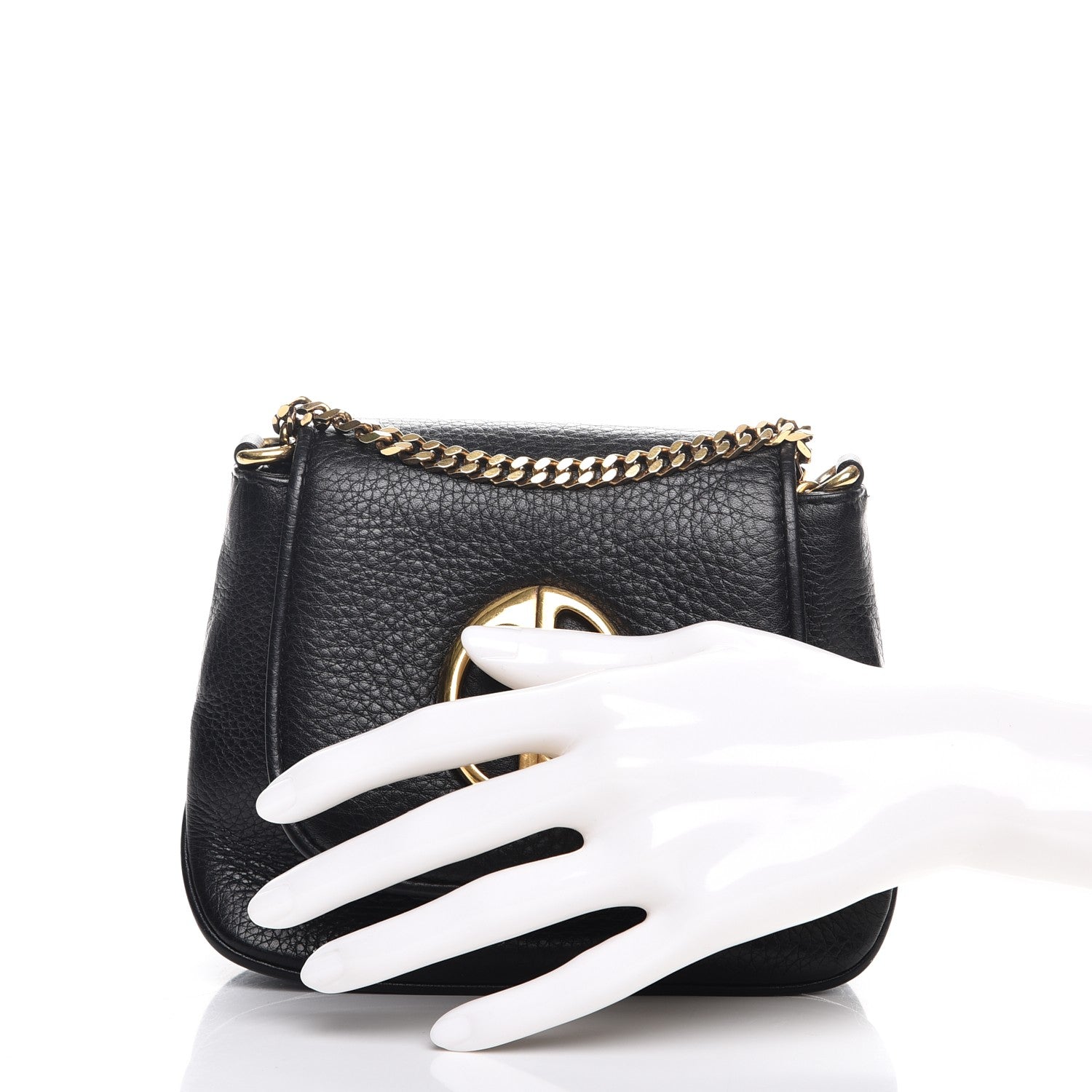 Gucci Pebbled Calfskin Small 1973 Chain Shoulder Bag Black 3 of 9