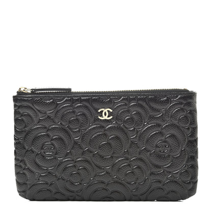 Chanel Caviar Camellia Embossed Small Pouch Black 1 of 8