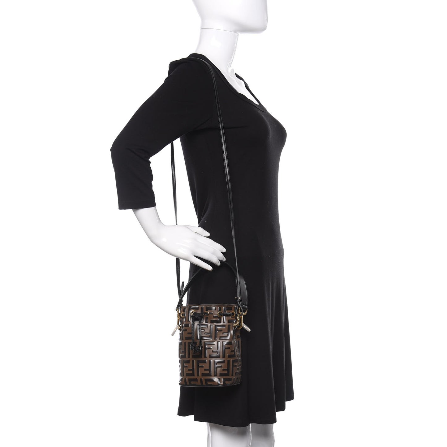 Vitello Liberty F is Fendi Bi-Color FF 1974 Embossed Mini Mon Tresor Bucket Bag Maya Black
