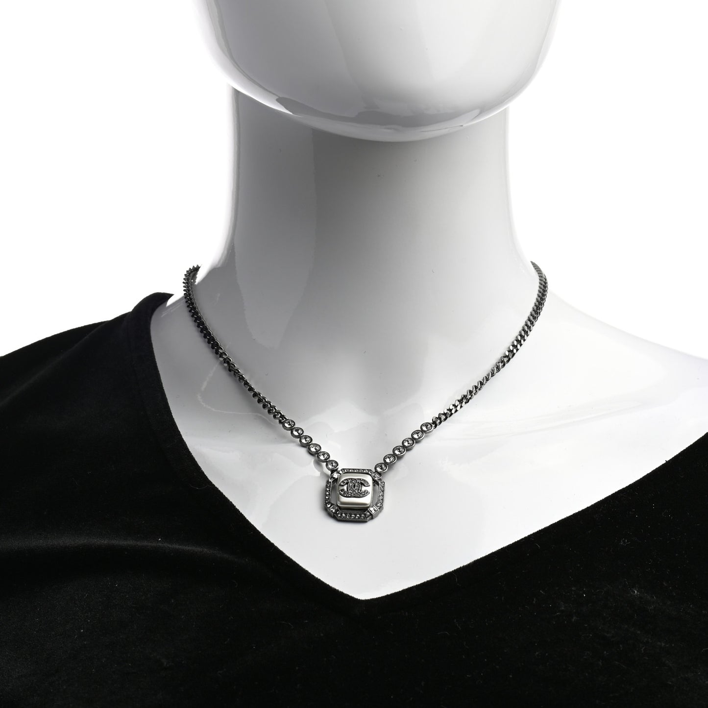 Ruthenium Crystal Pearl CC Necklace