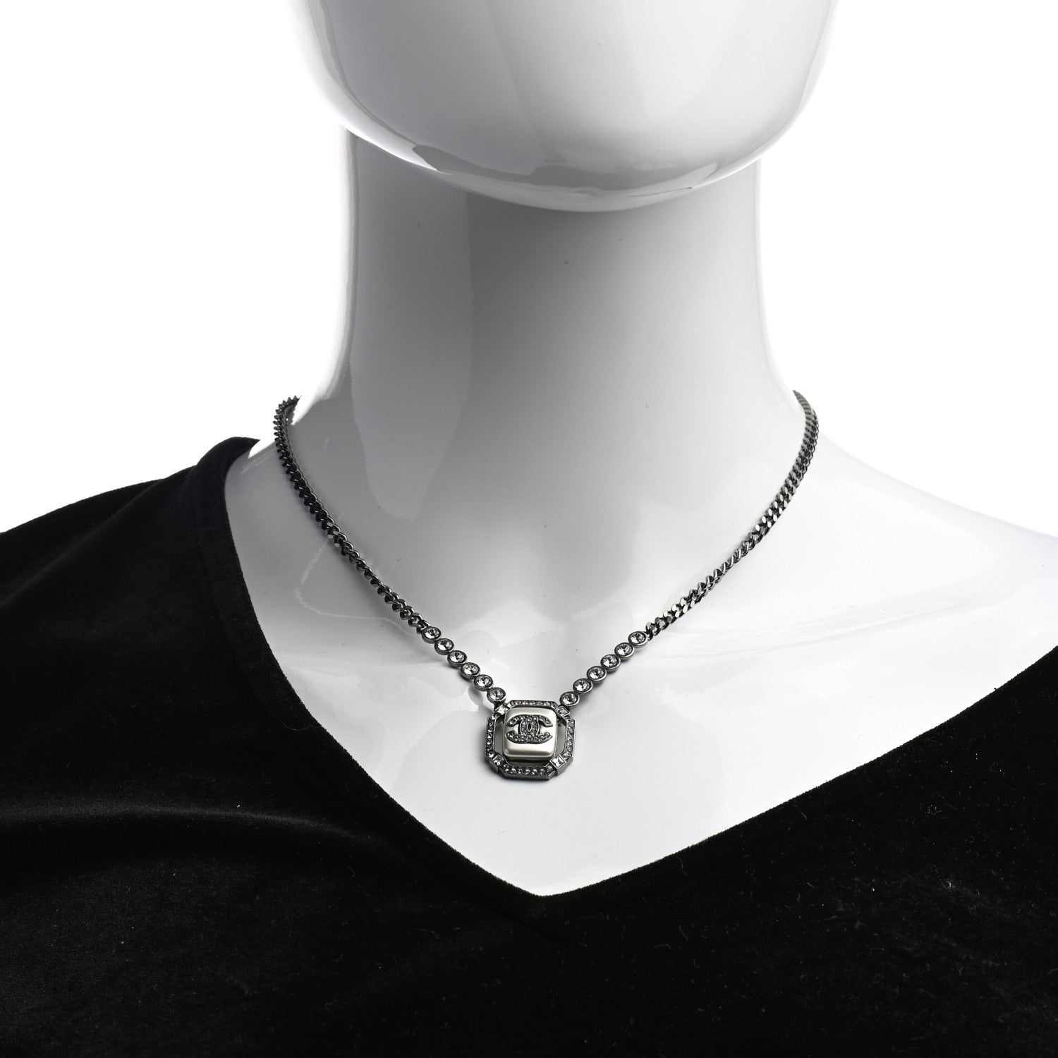 Chanel Ruthenium Crystal Pearl CC Necklace 2 of 5