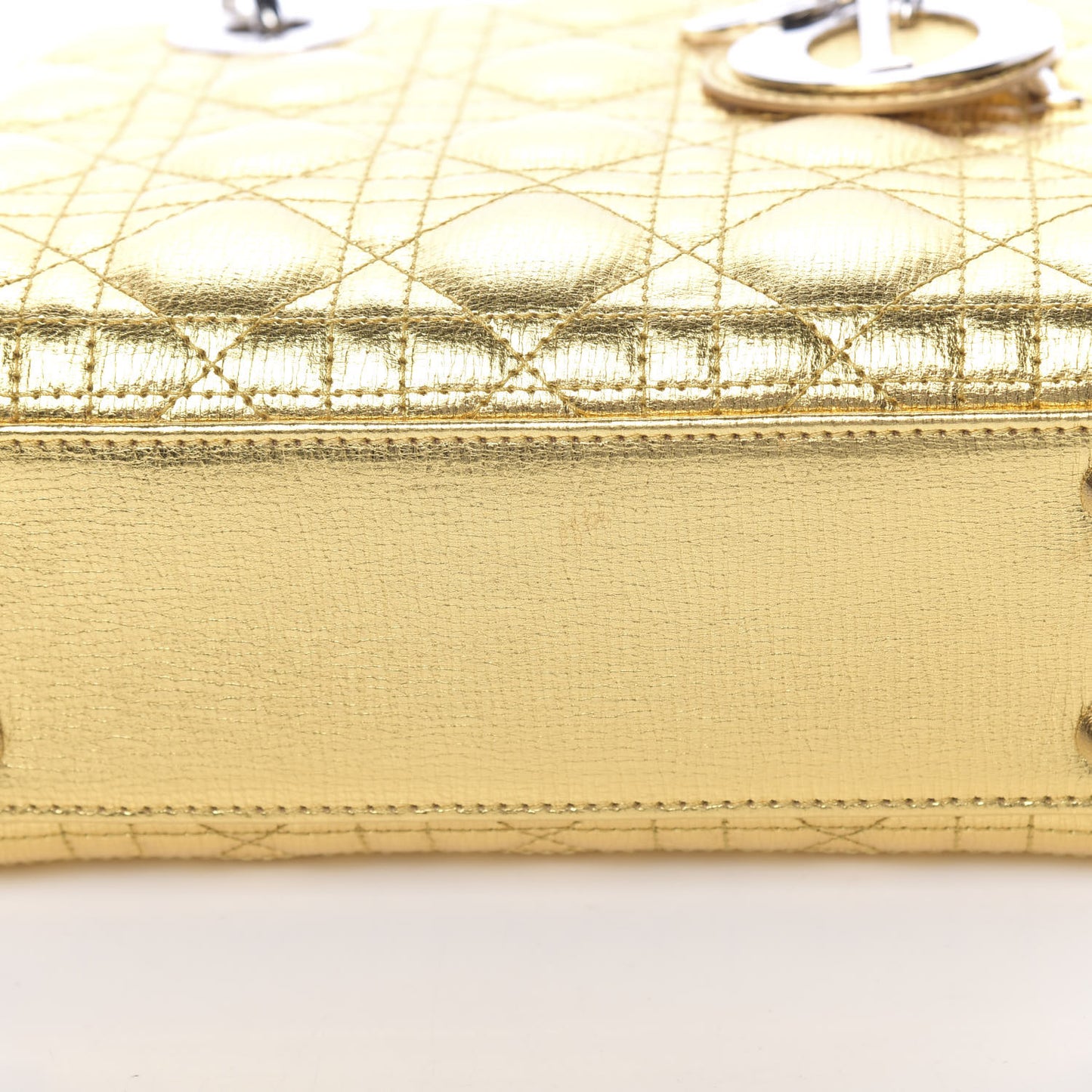 Metallic Grained Calfskin Cannage Small Lucky Badges My Lady Dior Gold