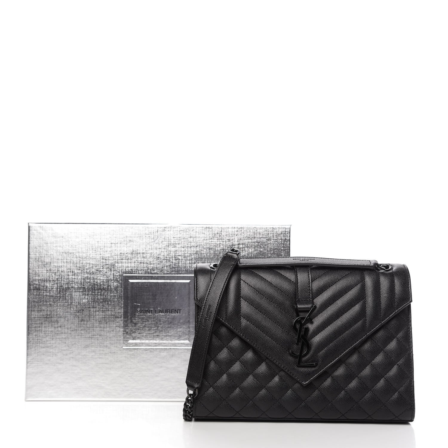 Saint Laurent Grain De Poudre Textured Mixed Matelasse Triquilt Medium Monogram Satchel Black 10 of 10