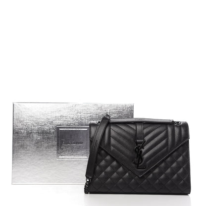 Saint Laurent Grain De Poudre Textured Mixed Matelasse Triquilt Medium Monogram Satchel Black 10 of 10