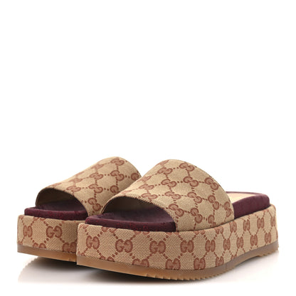 Gucci Canvas GG Monogram Angelina Platform Slide Sandals 37.5 Beige Ruggine 4 of 12