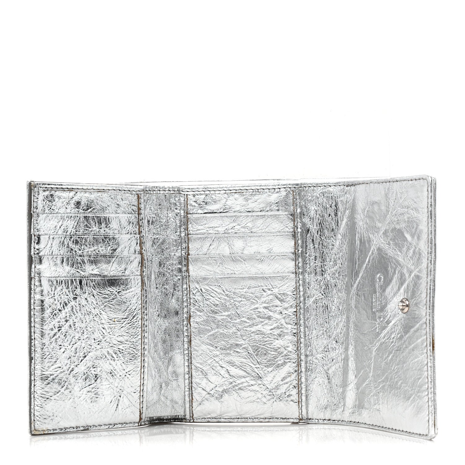 Christian Dior Ceramic Effect Deerskin Cannage Diorama Elancee Wallet Silver 5 of 9