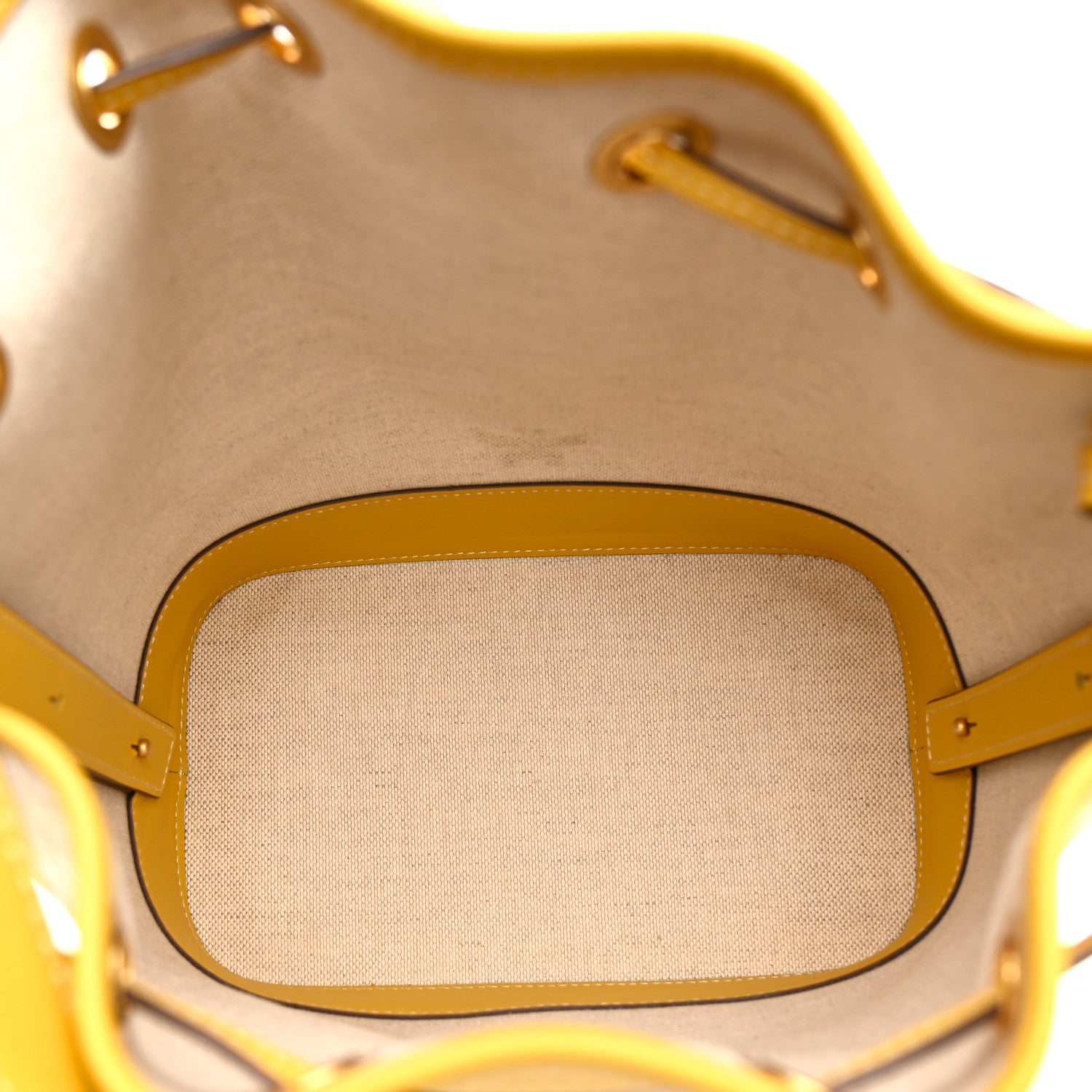 MCM Lauretos Spanish Calfskin Medium Himmel Drawstring Bucket Bag Lemon Gold 6 of 12