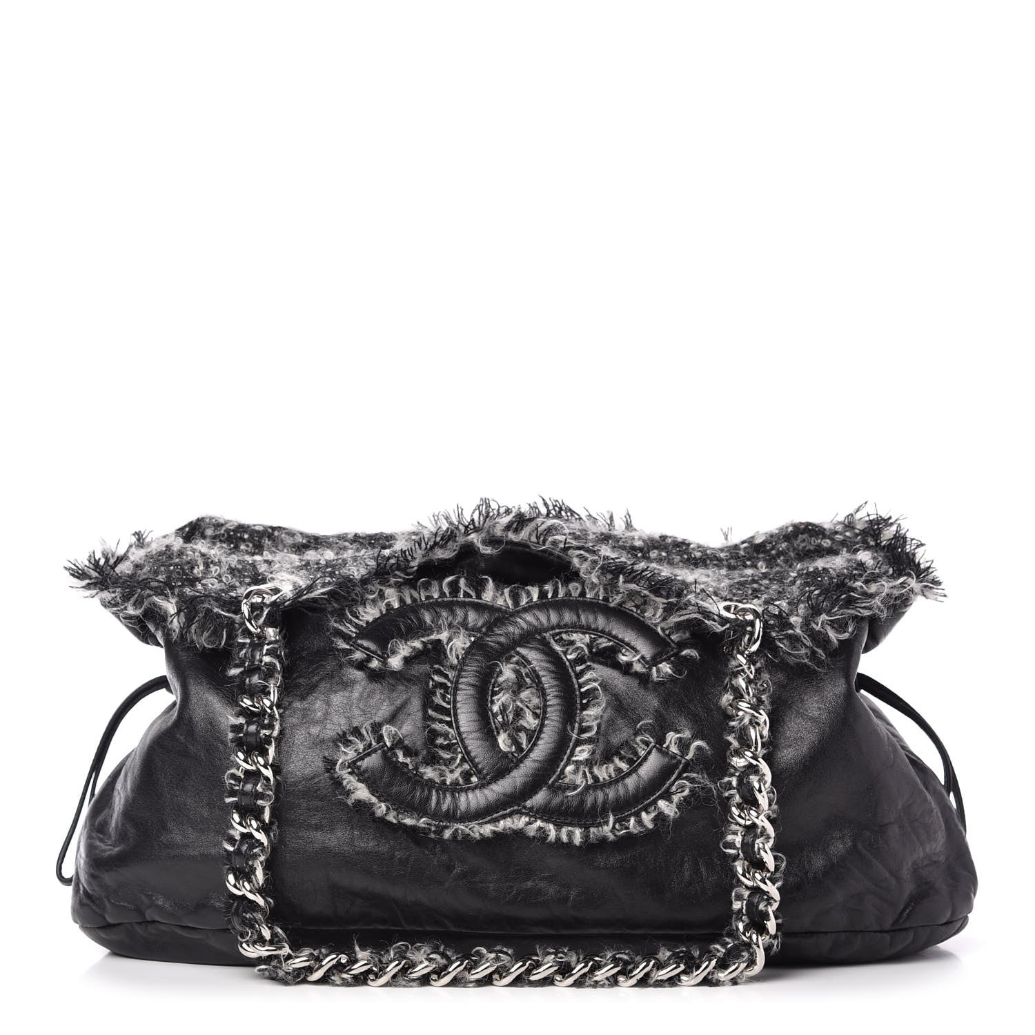 Chanel Tweed Lambskin Drawstring Tweedy Tote Black 1 of 10