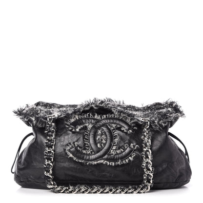 Chanel Tweed Lambskin Drawstring Tweedy Tote Black 1 of 10
