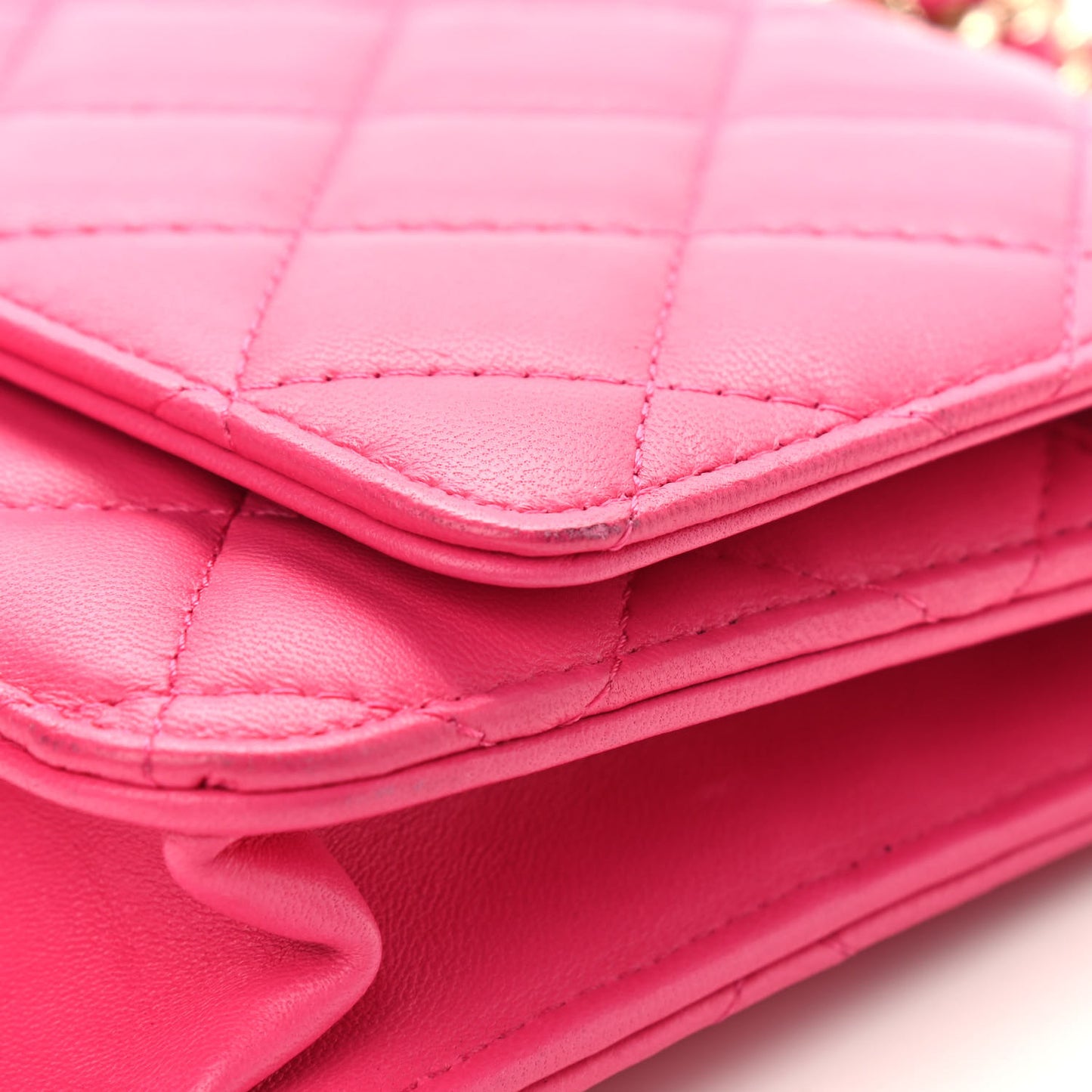 Lambskin Quilted Wallet On Chain WOC Pink