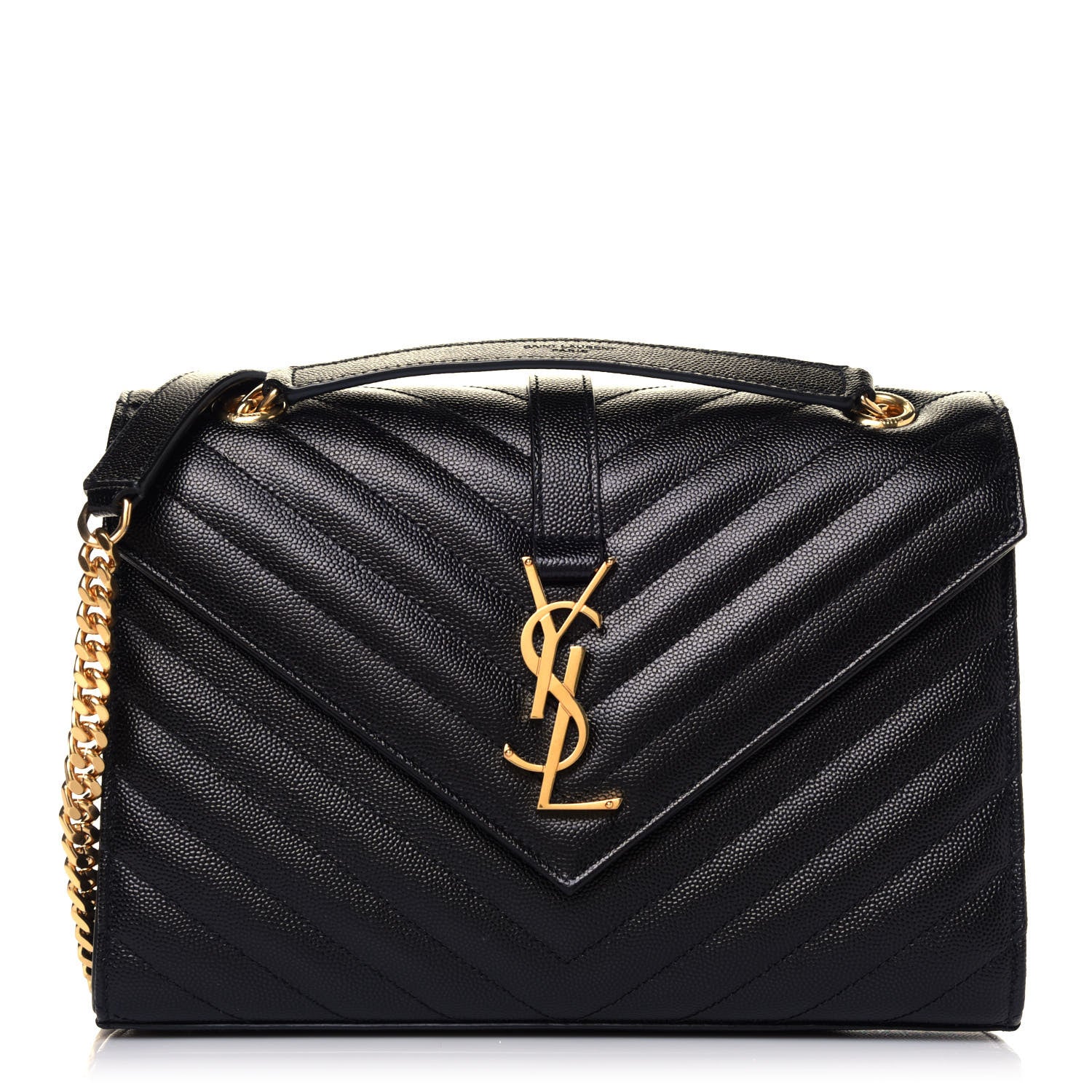 Saint Laurent Grain De Poudre Matelasse Chevron Medium Monogram Satchel Black 1 of 11