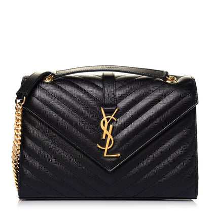 Saint Laurent Grain De Poudre Matelasse Chevron Medium Monogram Satchel Black 1 of 11