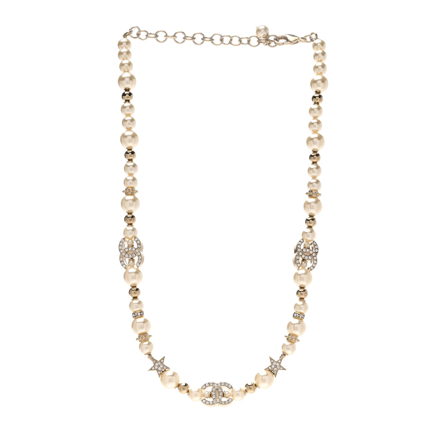 Metal Crystal Pearl CC Star Short Necklace Gold