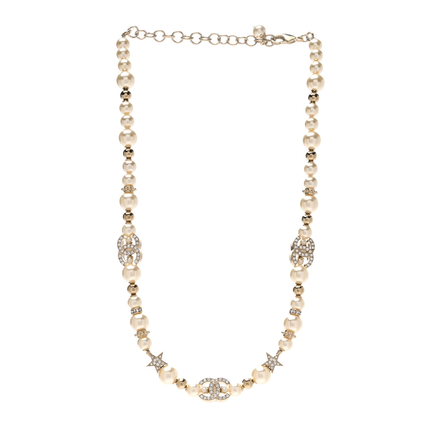Chanel Metal Crystal Pearl CC Star Short Necklace Gold 3 of 4