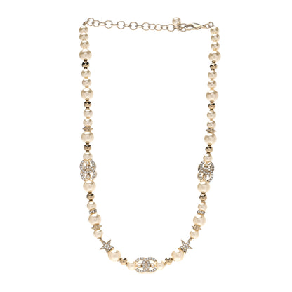 Chanel Metal Crystal Pearl CC Star Short Necklace Gold 3 of 4