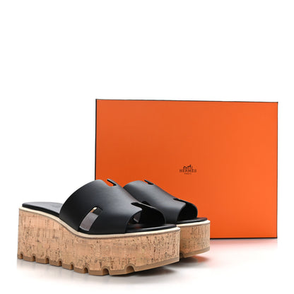Hermes Calfskin Cork Eze 30 Sandals 37 Black 10 of 10