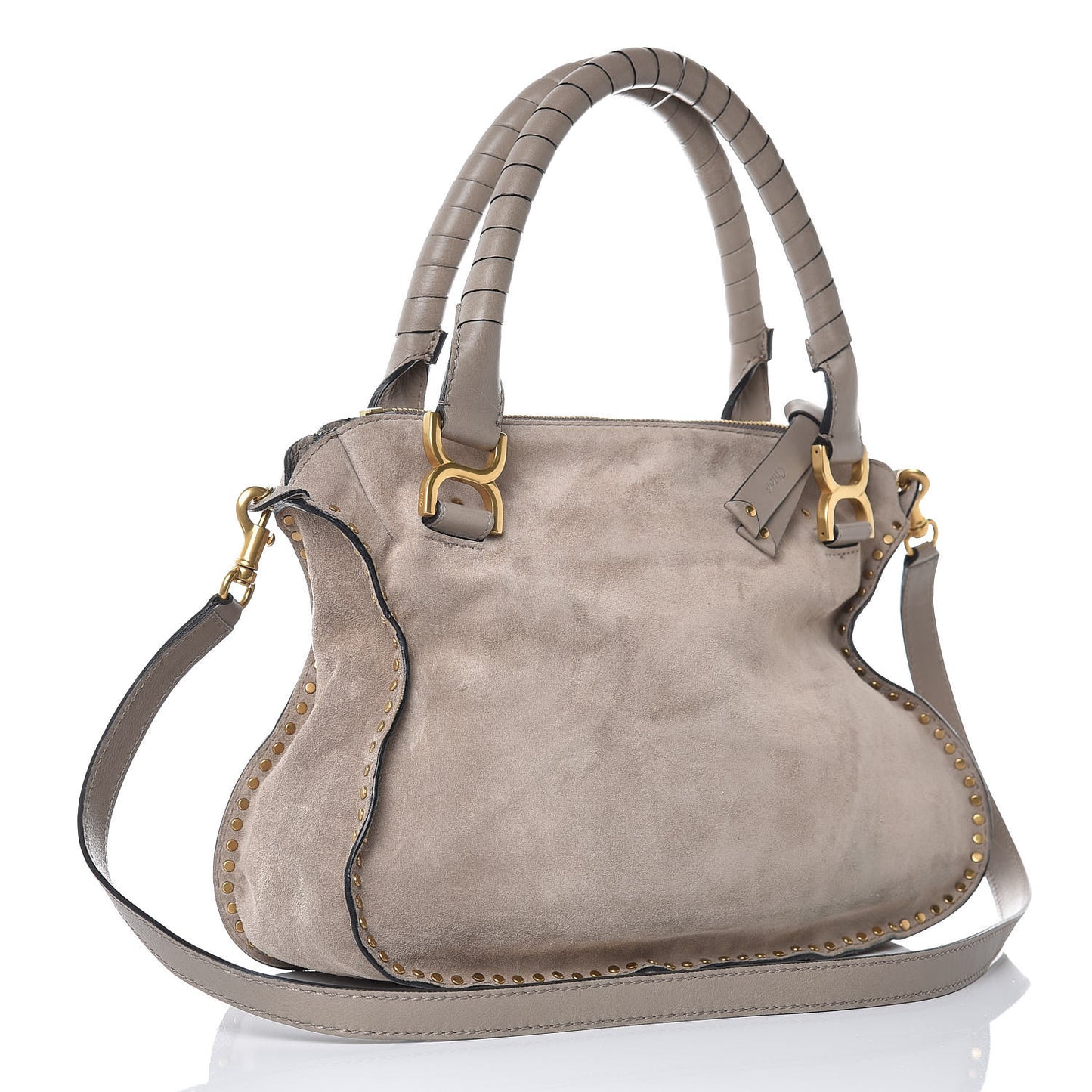 Suede Calfskin Braided Medium Marcie Satchel Motty Grey