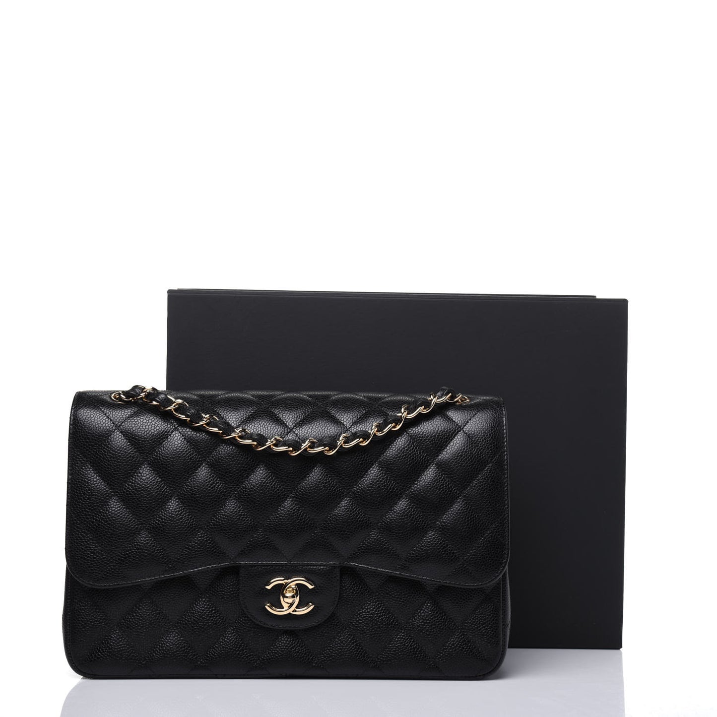 Caviar Quilted Jumbo Double Flap Black