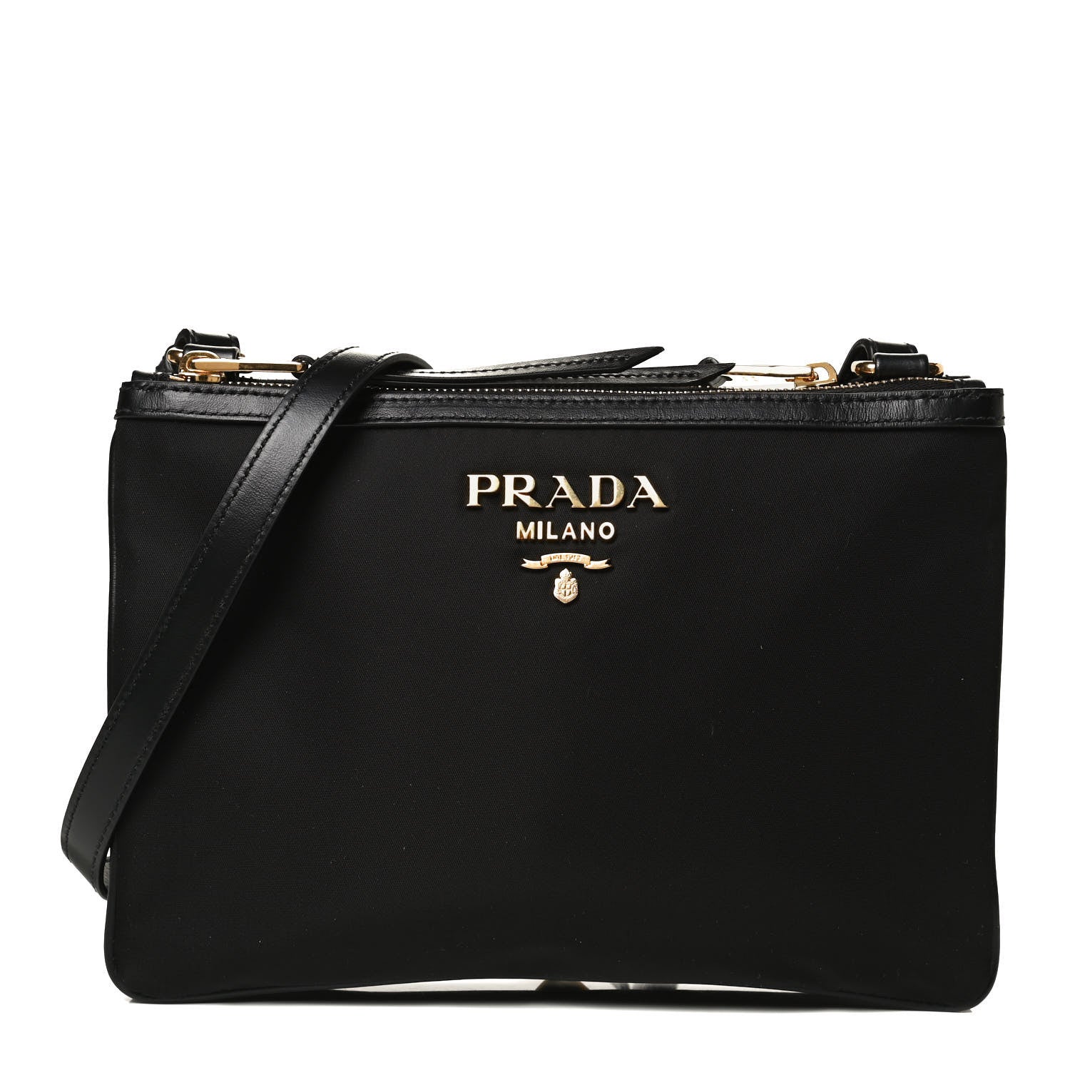 Prada Tessuto Nylon Soft Calf Double Zip Crossbody Bag Black 1 of 10