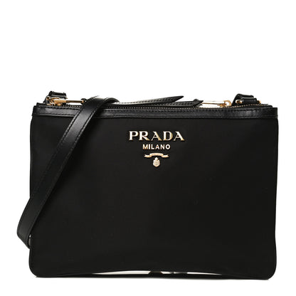Prada Tessuto Nylon Soft Calf Double Zip Crossbody Bag Black 1 of 10
