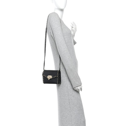 Valentino Garavani Pebbled Calfskin Rockstud Flip Lock Crossbody Bag Black 2 of 9