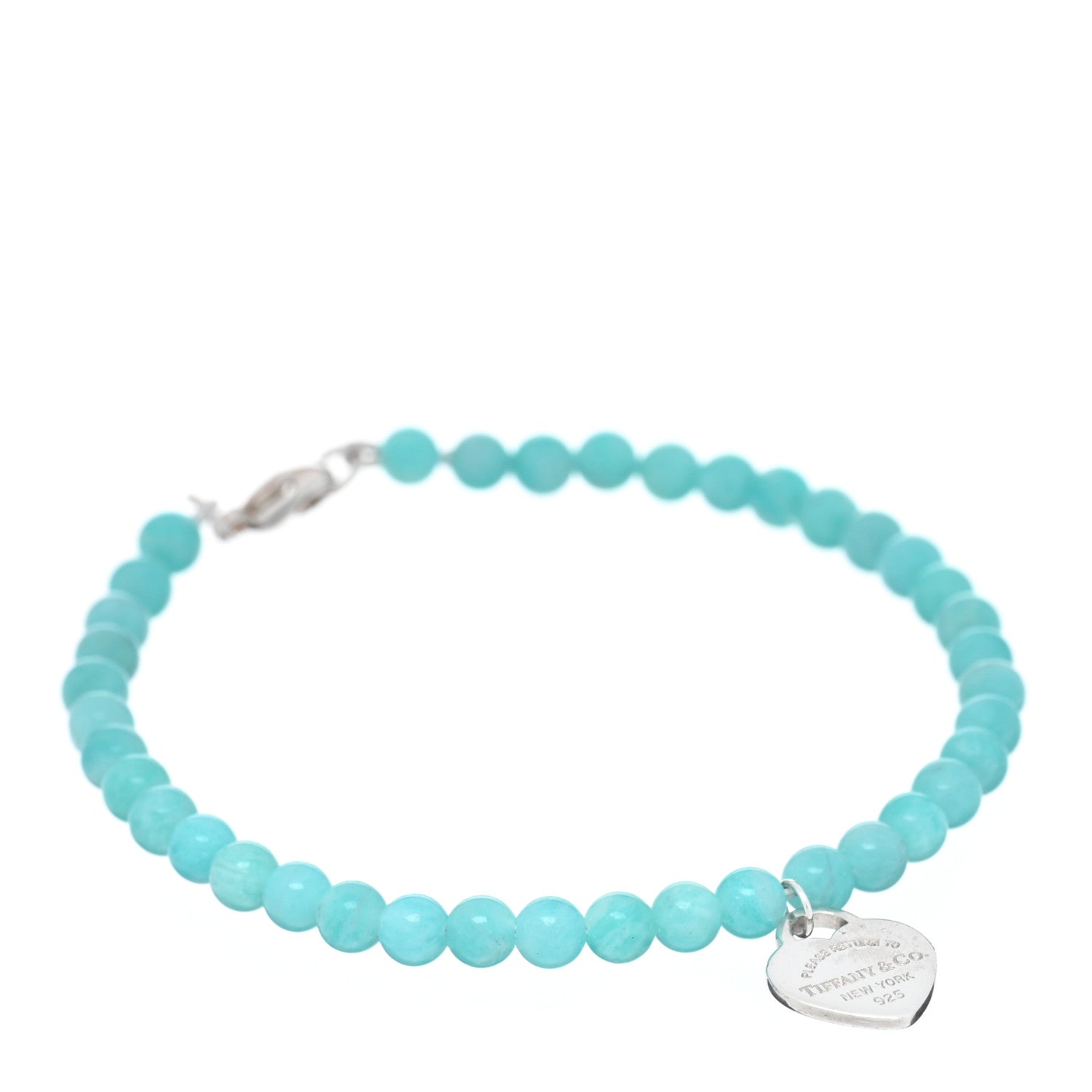 Tiffany Sterling Silver Amazonite 4mm Return to Tiffany Heart Tag Bead Bracelet 1 of 3