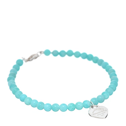 Tiffany Sterling Silver Amazonite 4mm Return to Tiffany Heart Tag Bead Bracelet 1 of 3
