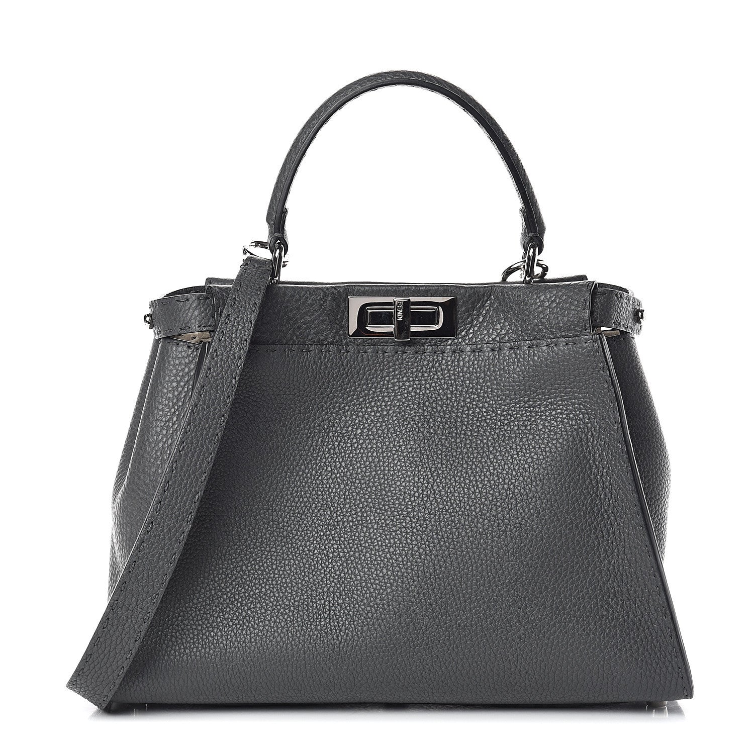 Fendi Cuoio Romano Selleria Bi-Color Medium Peekaboo Iconic Satchel Asfalto Latte 1 of 8