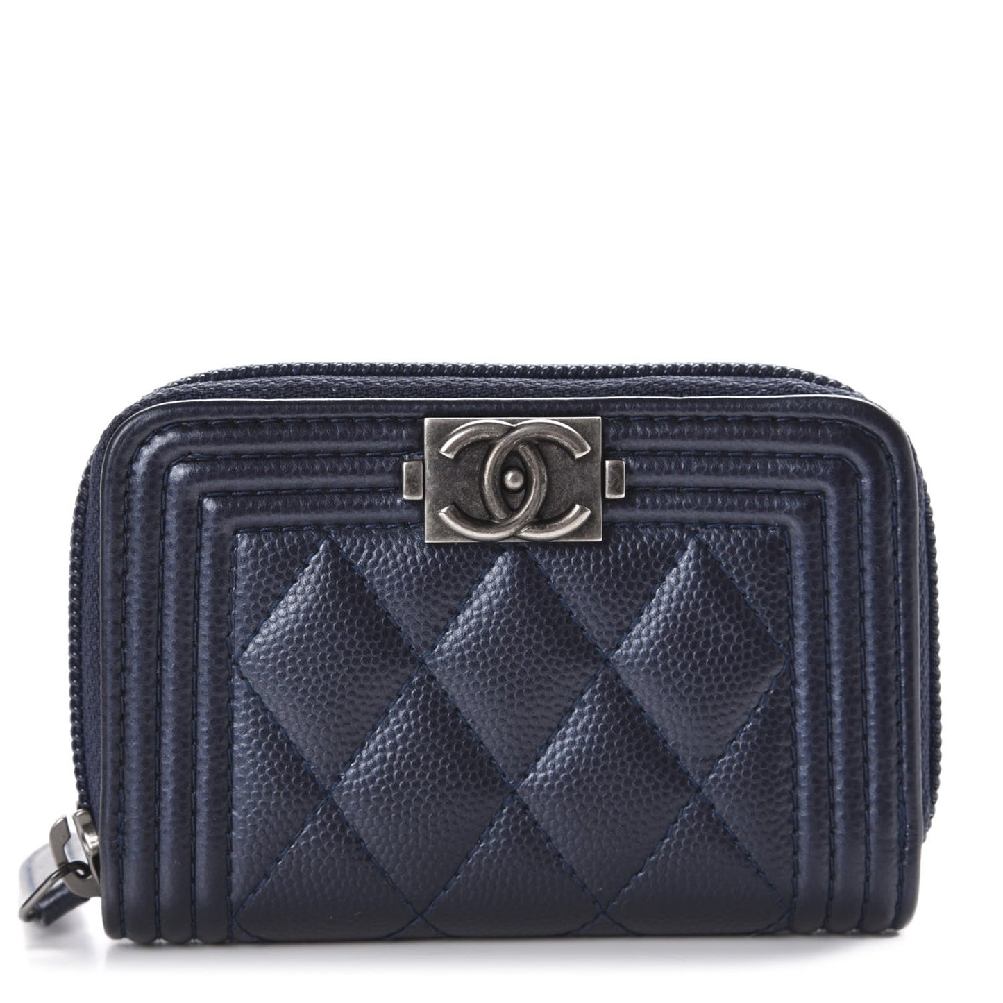 Caviar Quilted Boy Zip Around Coin Purse Wallet Navy
