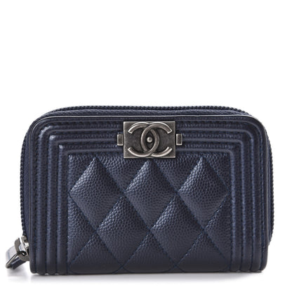 Chanel Caviar Quilted Boy Zip Around Coin Purse Wallet Navy 1 of 9