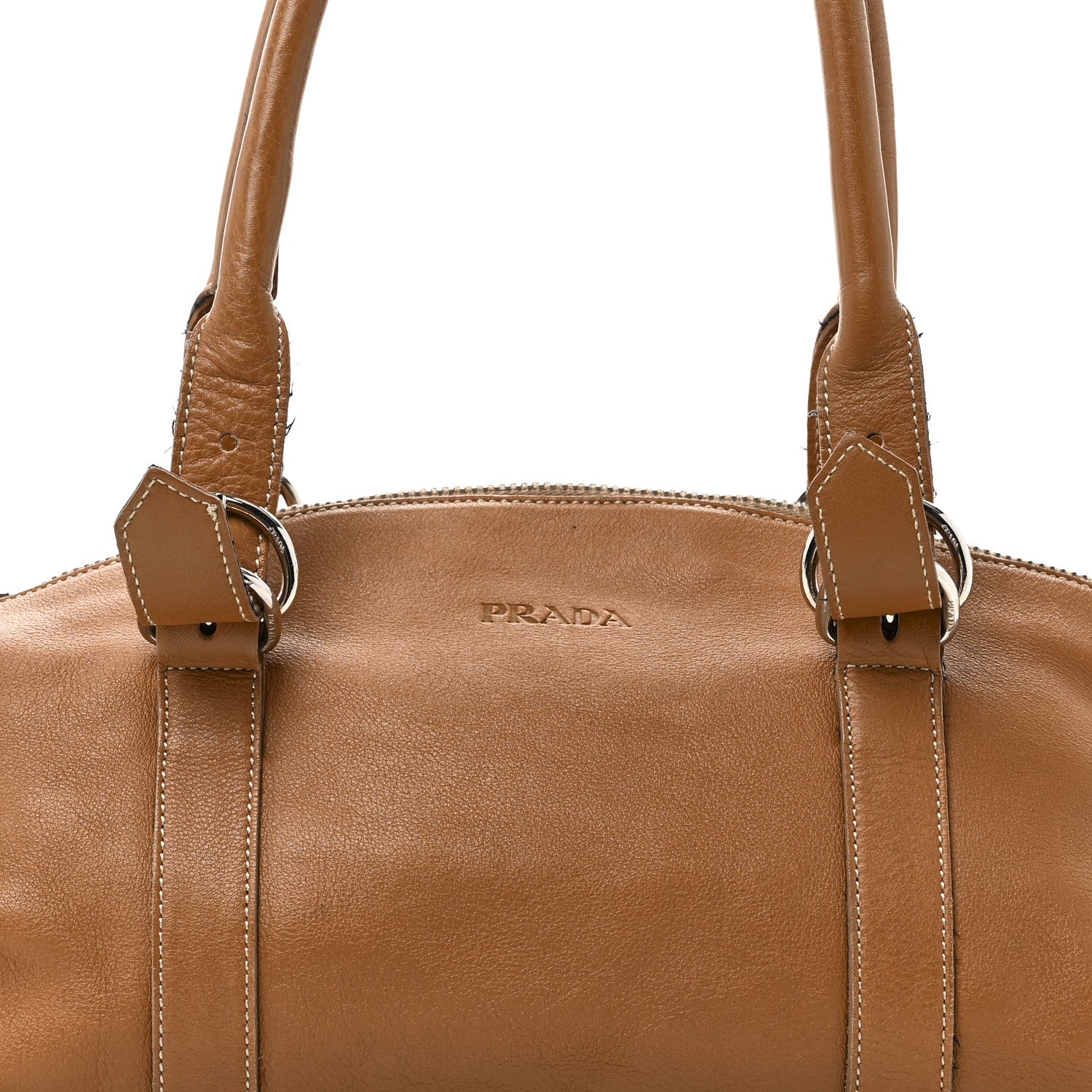 Prada Soft Calf Top Handle Satchel Brown 7 of 14