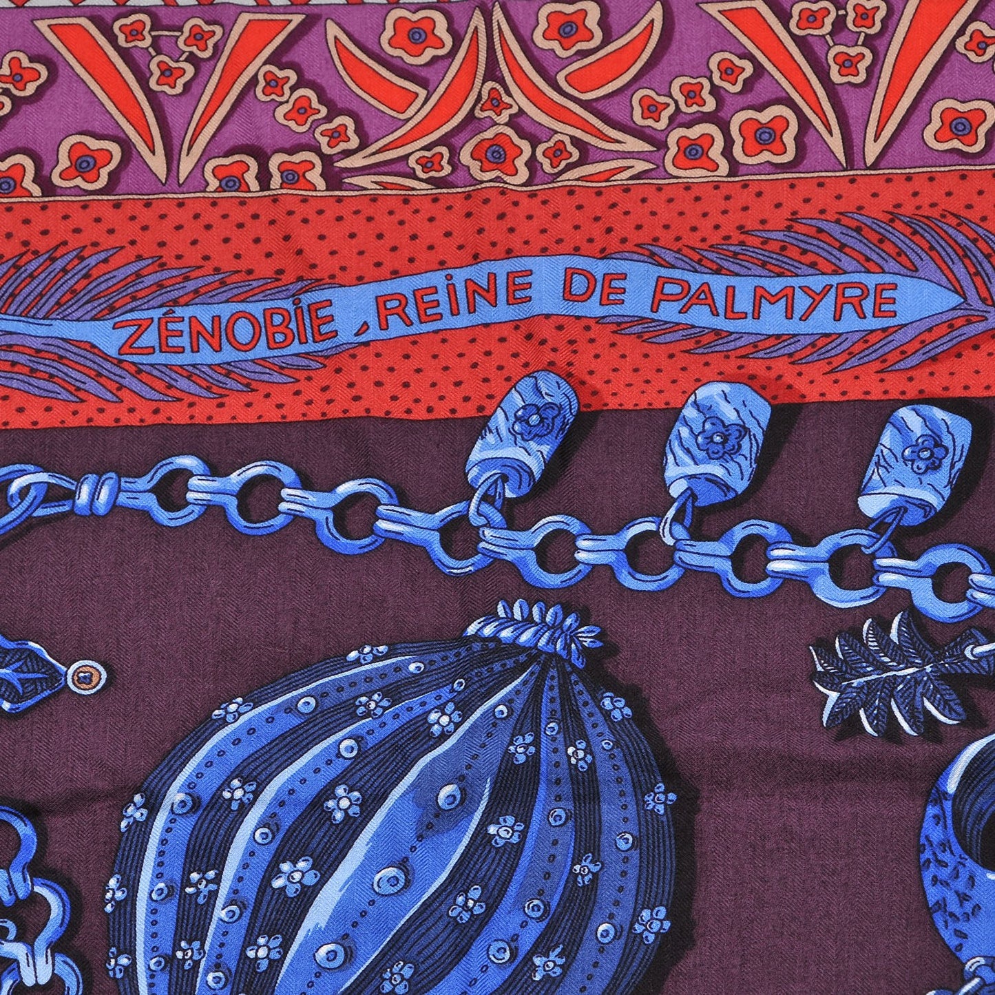 Cashmere Silk Zenobie Reine De Palmyre Shawl 140 Aubergine Bleu Dur Rouge