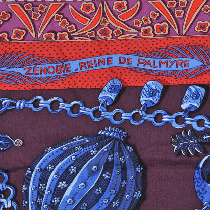 Hermes Cashmere Silk Zenobie Reine De Palmyre Shawl 140 Aubergine Bleu Dur Rouge 4 of 10