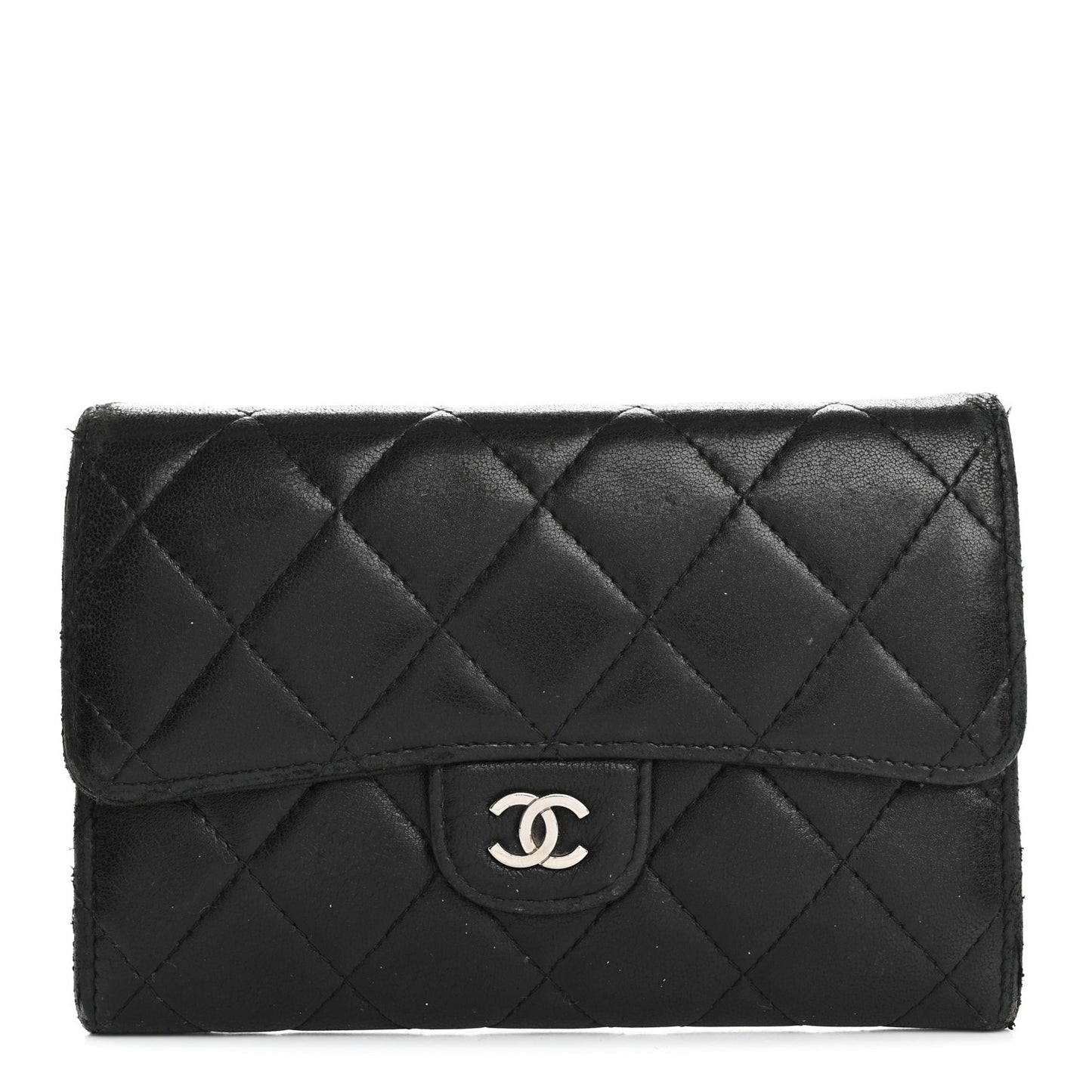 Lambskin Quilted Medium Flap Wallet Black