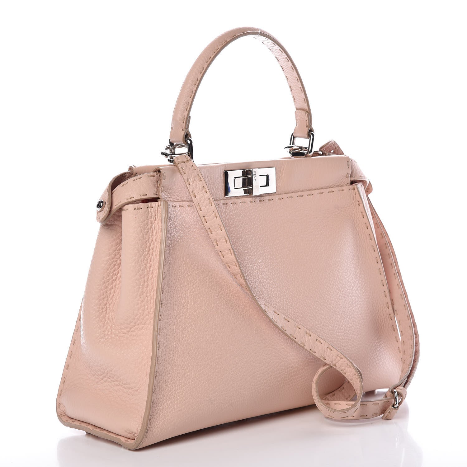 Fendi Cuoio Romano Selleria Bi-Color Medium Peekaboo Iconic Satchel Rosa Plaster Pesca 4 of 16