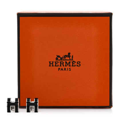 Hermes Palladium Lacquered Mini Pop H Earrings Black 5 of 5
