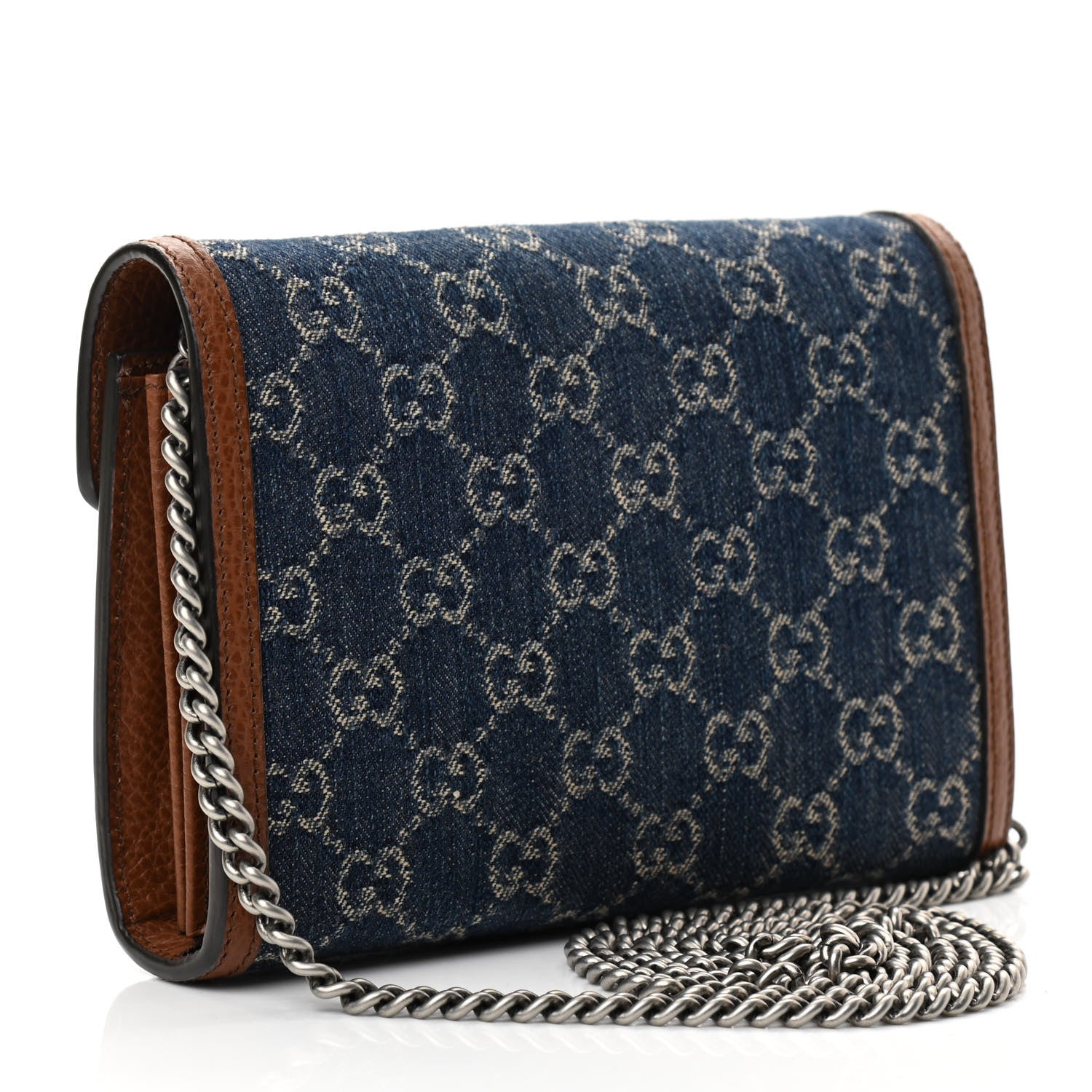 Gucci New Denim GG Monogram Dollar Calfskin Enamel Mini Dionysus Chain Wallet Blue Tea Cuir Epilog Electric Blue 3 of 13