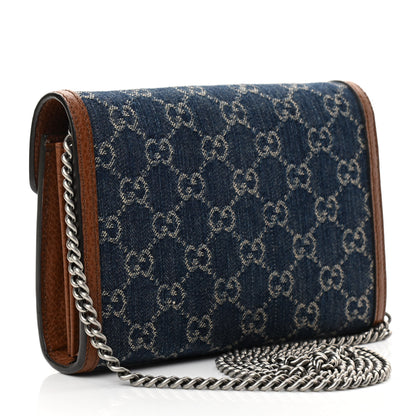 Gucci New Denim GG Monogram Dollar Calfskin Enamel Mini Dionysus Chain Wallet Blue Tea Cuir Epilog Electric Blue 3 of 13