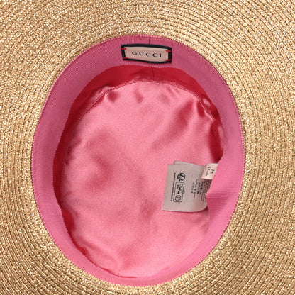 Gucci Glittered Straw Grosgrain Wide Brim Hat M Gold Black 7 of 8