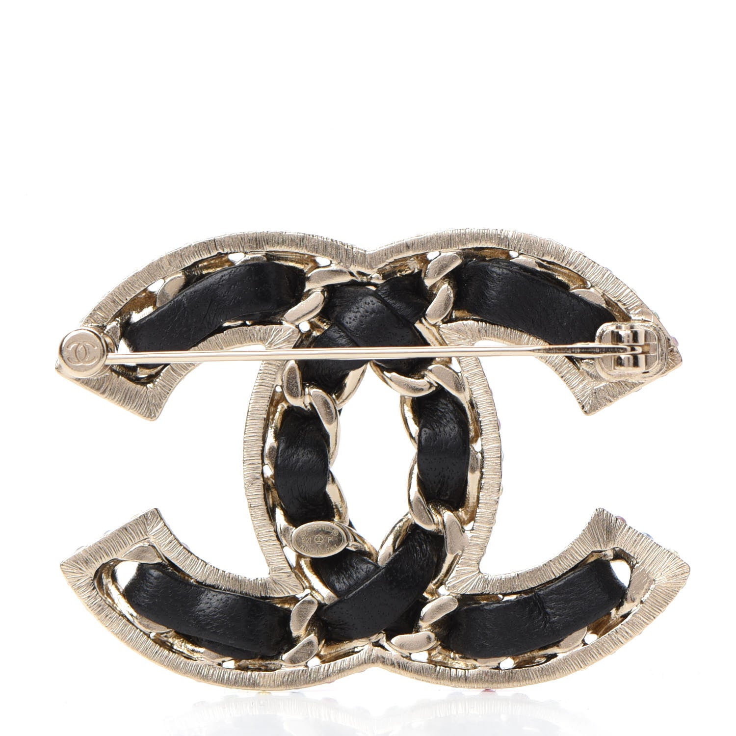 Chanel Lambskin Crystal CC Chain Brooch Black Gold Multicolor 3 of 5