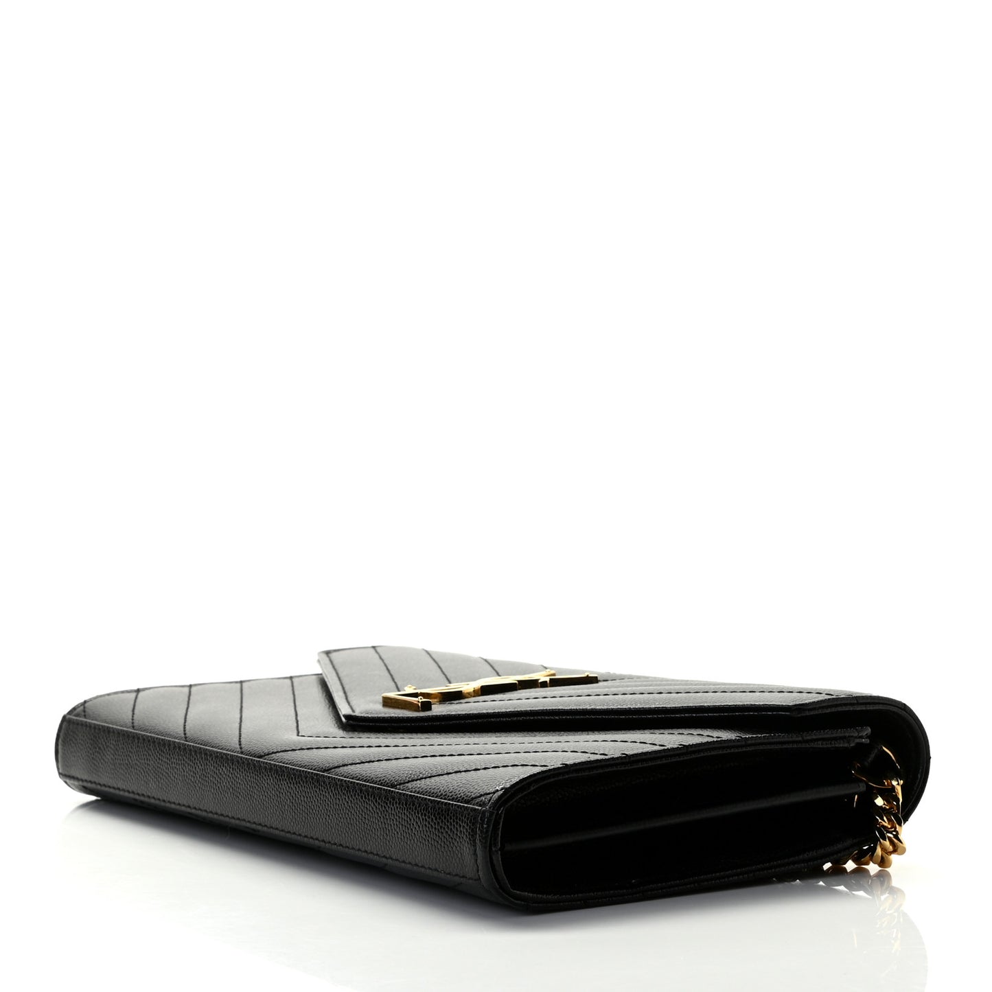 Grain De Poudre Matelasse Chevron Monogram Chain Wallet Black